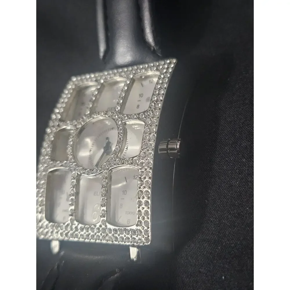 40.9mm tic tac toe rectangle Fashion Analog watch w/Black Faux Leather Band